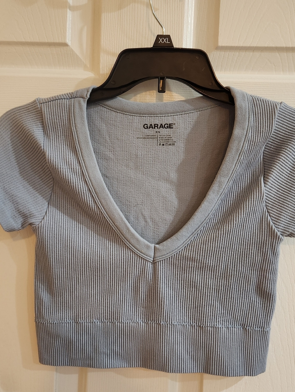 Garage Womens Light Blue Ribbed Scoop Neck Short Sleeve Crop Top P/S 100081533